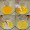 Cho tất cả phần hỗn hợp khô vào trộn đều rồi rây qua rây để được hỗn hợp mịn. Cho trứng vào tô, đánh tan, sau đó đổ trứng vào, tiếp tục cho vani và khuấy đều.