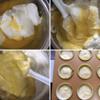 Lấy 1/3 lòng trắng trứng đã đánh đổ vào hỗn hợp lòng đỏ trứng, khuấy từ dưới lên trên và ngược lại. Làm tương tự với 1/3 lòng trắng trứng tiếp theo và 1/3 phần còn lại. Đổ toàn bộ hỗn hợp vào khuôn cupcake có lót sẵn cốc giấy. Chỉ đổ gần đầy. Đem nướng ở nhiệt độ 170°C trong 18 phút.