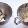 Trong lúc chờ bánh chín, cho kem phô mai và bơ vào đánh mịn. Khoảng 2 phút thì cho máy đánh trứng về tốc độ thấp, thêm đường, nước cốt dừa, vani vào, đến khi hỗn hợp mịn xốp là được.