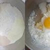 Cho bột mì, men nở, đường vào âu, dùng phới trộn đều. Tiếp đến cho nước, trứng, dùng máy đánh trứng đánh khoảng 4-5 phút ở tốc độ thấp.