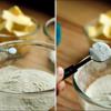 Cho bột nở, muối, 1 muỗng cà phê vani vào hỗn hợp trên, trộn đều như hình.