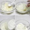 Ngâm 2 lá gelatin vào nước lạnh cho mềm.Đổ kem whipping vào chén.Dùng máy đánh trứng đánh nhuyễn, đánh đến khi hỗn hợp kem whipping có vân là được, bỏ vào tủ lạnh.