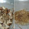 Cho 1 muỗng canh dầu ăn vào chảo, dùng chính phần hành tỏi ướp gà cho vào phi thơm rồi cho nấm vào xào, nêm gia vị.
