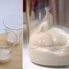 Đổ sữa chua vào ly cao với độ dày chừng 1-2cm. Đợi sữa chua chảy lan phẳng đều bề mặt thì cho ly sữa chua vào ngăn đá tủ lạnh 15 phút.