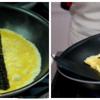 Làm nóng chảo với dầu ăn, chế trứng vào, tráng đều thành một lớp mỏng, rồi đặt miếng rong biển khô lên 1 phần trứng, úp phần còn lại phủ lên rong biển, để qua 1 bên chảo. Tiế[ tục cho chút dầu ăn vào chảo, chế trứng vào và để chảy dính phần trứng khi nãy, đặt thêm một tấm rong biển rồi cuộn lại. Tiếp tục làm như vậy đến khi hết trứng thì lấy ra. Cuộn trứng trong tấm tre để trứng dính chặt không bị rớt.